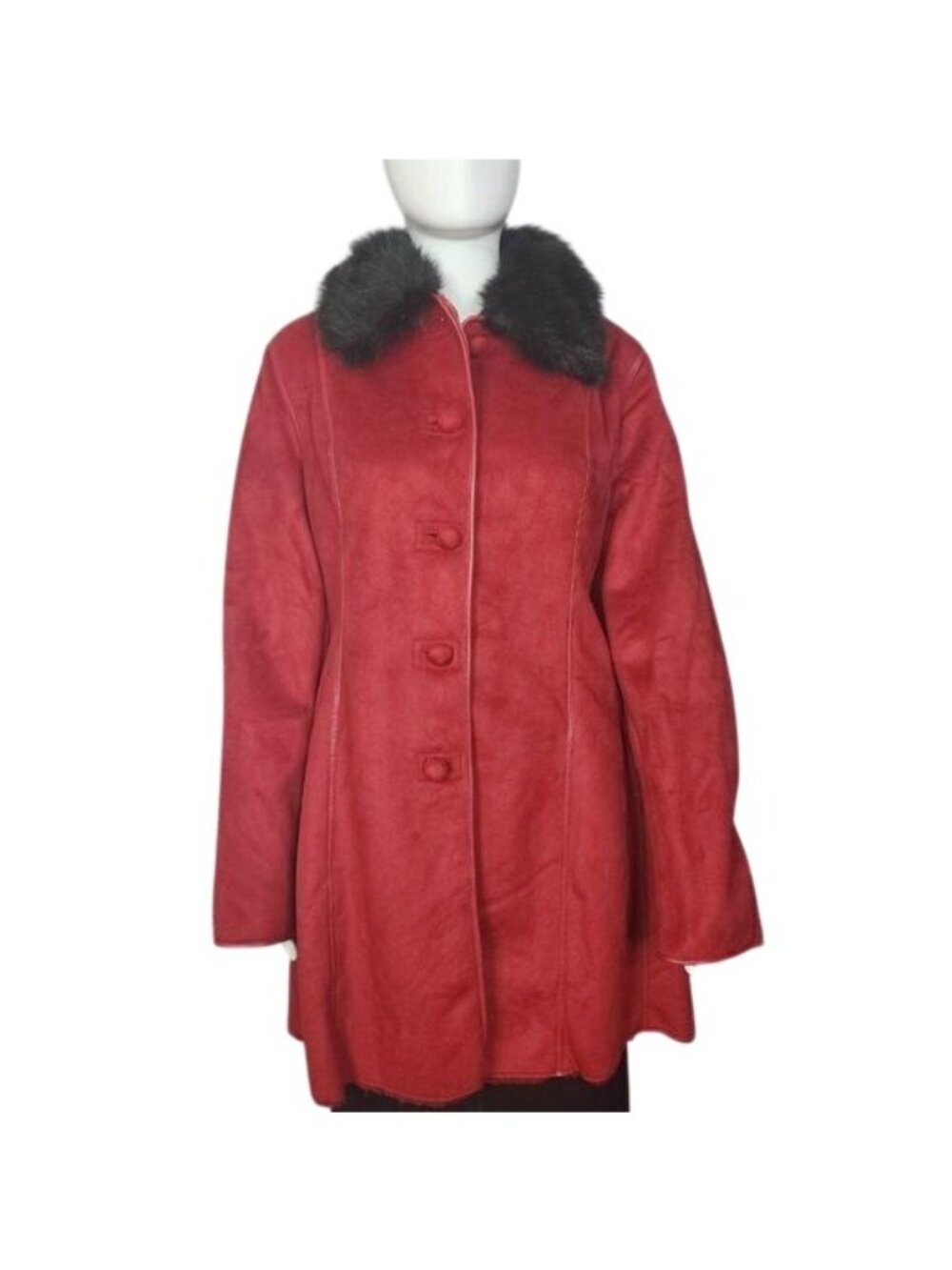 Anne Klein Red Suede Coat With Faux Fur Collar Size Small NWT - Picture 2 of 10